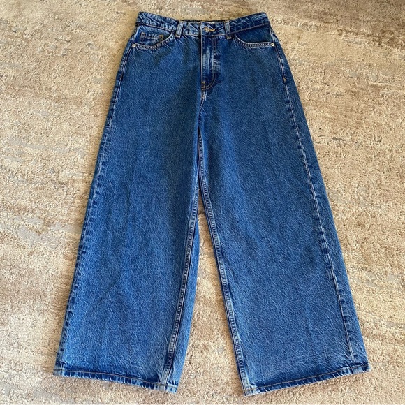 Zara Denim - Zara Wide Leg Flare Jeans Retro Vintage Inspired Barrel Classic Blue Denim: 4